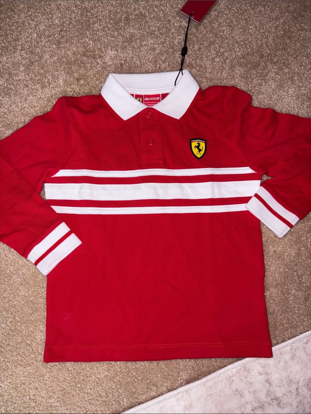 Ferrari Kids Red Polo with White Stripe Accents